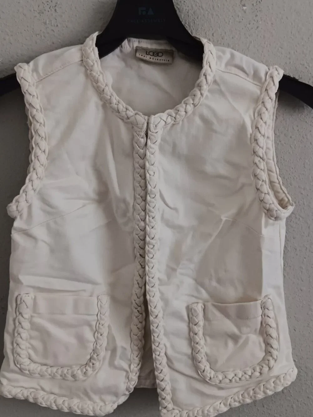 LOGO by Lori Goldstein Denim Vest with Braided Trim, Ivory Sz XXS a692540